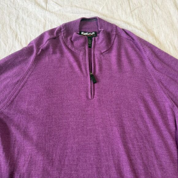 Men's Size XL Kirkland Signature Extrafine Merino Wool 1/4 Zip Purple Sweater - Picture 3 of 13